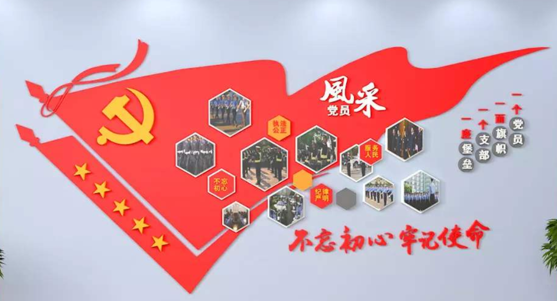 十九大创意党旗3d党员风采党建文化墙照片