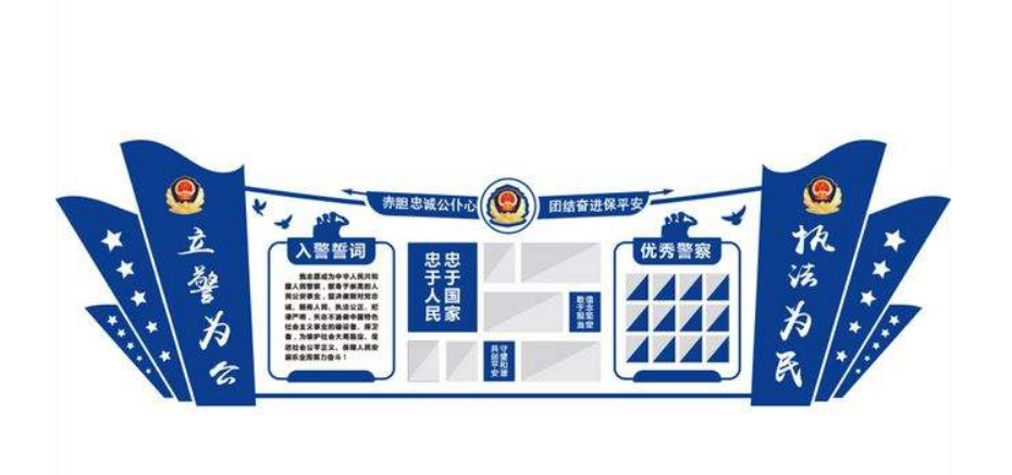 蓝色十九大3d警营风采党建文化墙照片墙